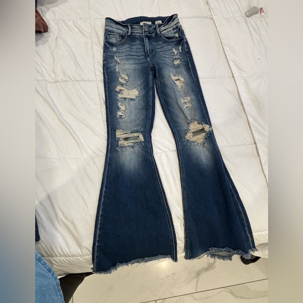 Buckle super flare high waisted jeans